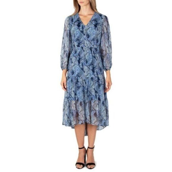 Joie Paisley Dress Sz XXL Semi Sheer Long Sleeve Lined Blue Midi Cottage‎ Boho - Picture 1 of 16